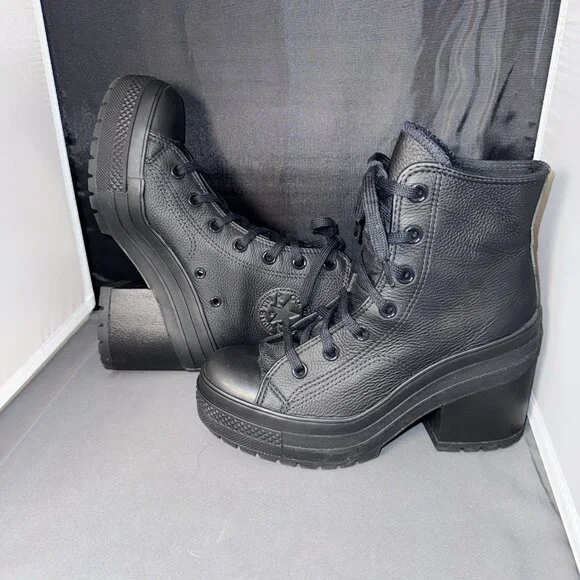 Converse Chuck 70 De Luxe Heel Leather High Boots Womens Size 6.5 Black Shoes - Picture 7 of 9